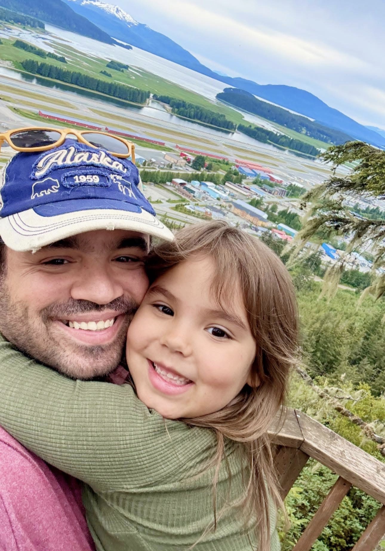 Aaron and his daughter overlooking Juneau, Alaska